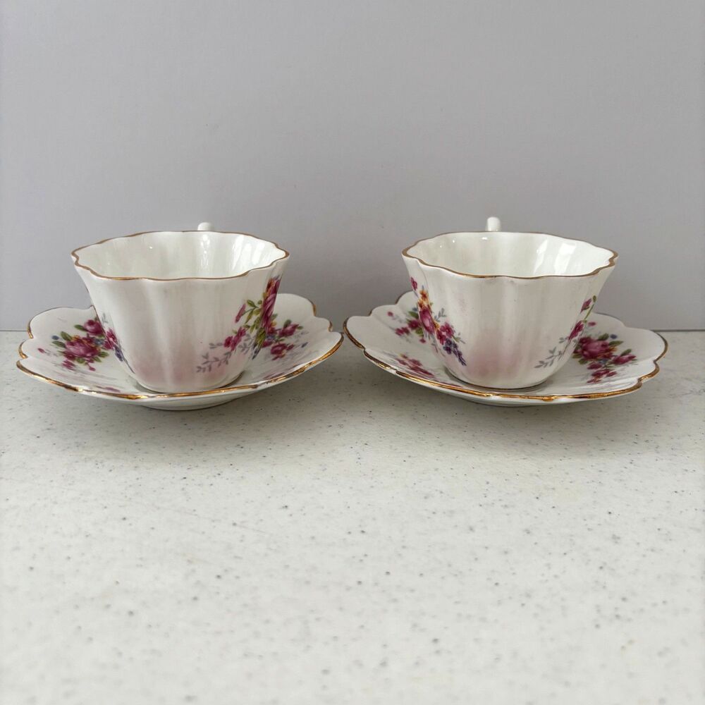 Royal Stuart Spencer Stevenson Pink Floral Dainty Teacup Saucer England Set of 2 - Picture 2 of 9